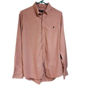 Ralph Lauren Men's Long Sleeve 100% Cotton Pony Shirt Orange Blue Plaid Size L